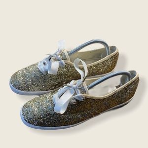 Kate Spade Glitter Keds - Platinum Gold Sz 8.5
